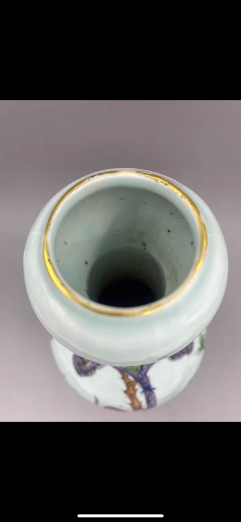 古玩陶瓷清中晚期 青花釉里紅描金加彩人物故事蒜頭瓶拍賣，當前價格27777元