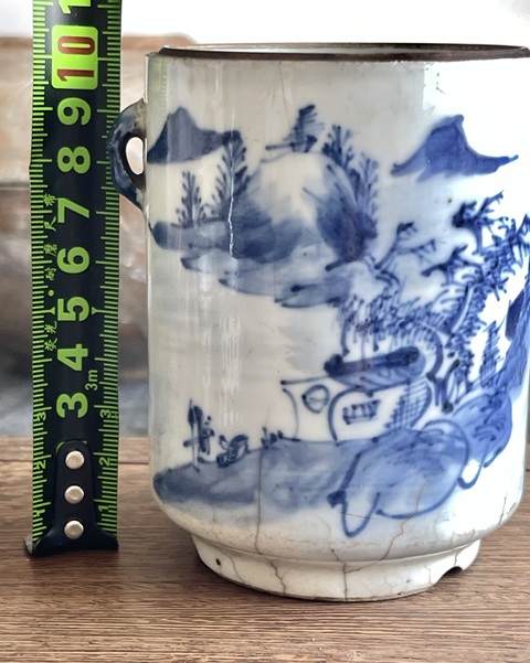 古玩陶瓷晚清青花山水紋燉盅拍賣，當前價格150元