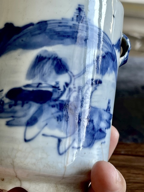 古玩陶瓷晚清青花山水紋燉盅拍賣，當前價格150元