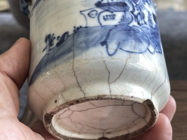 古玩陶瓷晚清青花山水紋燉盅拍賣，當前價格150元