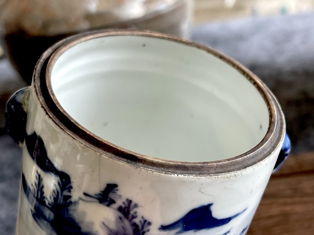 古玩陶瓷晚清青花山水紋燉盅拍賣，當前價格150元