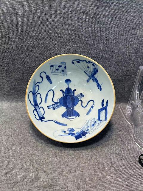 古玩陶瓷道光青花人物博古圖大碗拍賣，當前價格9888元
