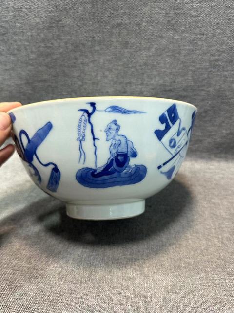 古玩陶瓷道光青花人物博古圖大碗拍賣，當前價格9888元