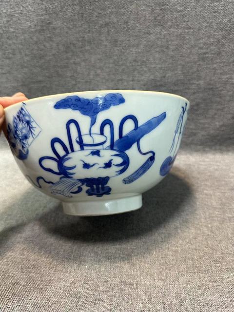 古玩陶瓷道光青花人物博古圖大碗拍賣，當前價格9888元