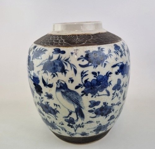 古玩陶瓷清晚期 青花花鳥紋罐真品鑒賞圖