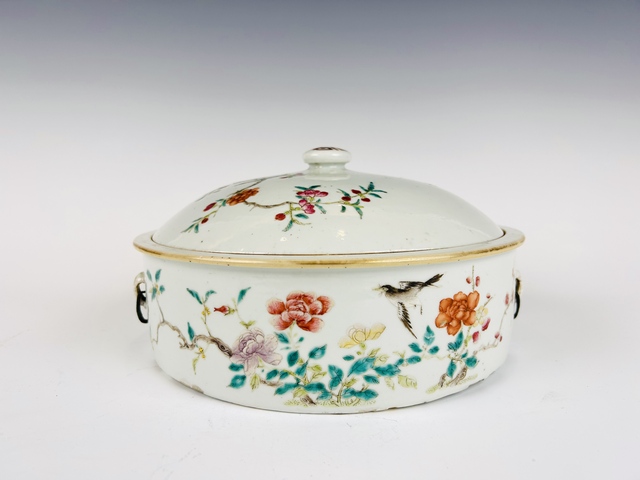 古玩陶瓷清晚期·粉彩花開富貴蓋鍋真品鑒賞圖