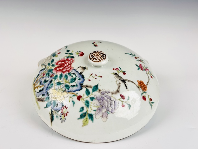 古玩陶瓷清晚期·粉彩花開富貴蓋鍋真品鑒賞圖