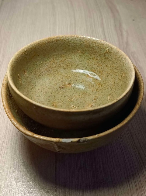 古玩陶瓷兩晉南北朝.岳州窯連體青釉茶碗拍賣,當(dāng)前價(jià)格600元