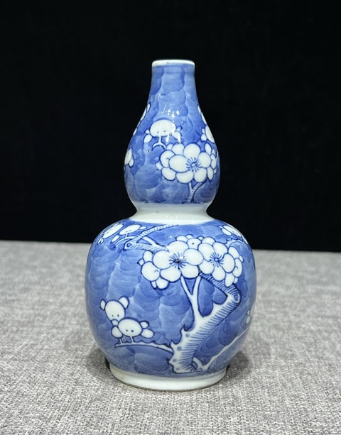 古玩陶瓷清晚·青花留白冰梅紋葫蘆瓶拍賣，當前價格3999元