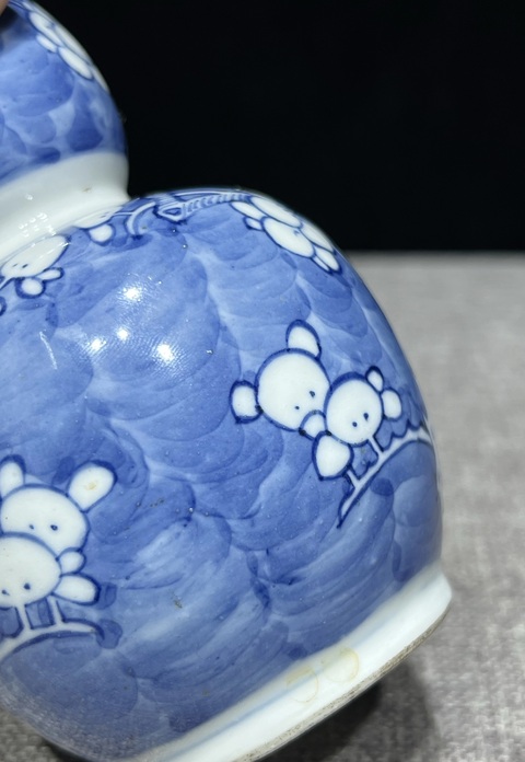 古玩陶瓷清晚·青花留白冰梅紋葫蘆瓶拍賣，當前價格3999元