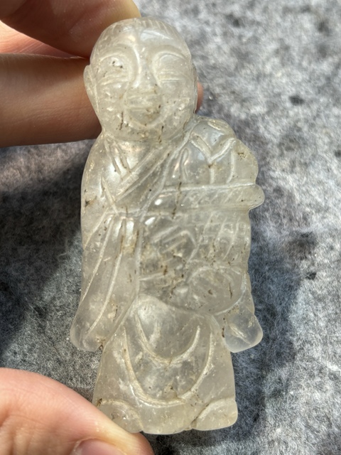 古玩玉器水晶雕“祝壽童子”把件真品鑒賞圖