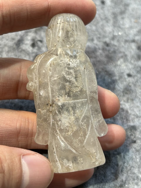 古玩玉器水晶雕“祝壽童子”把件真品鑒賞圖