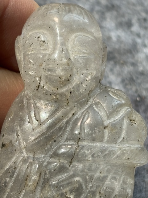 古玩玉器水晶雕“祝壽童子”把件真品鑒賞圖