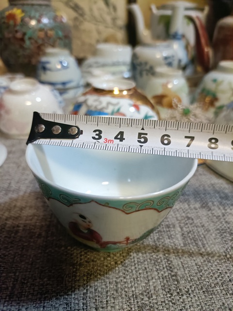 古玩陶瓷松石綠開光粉彩童子圖仰鐘杯真品鑒賞圖