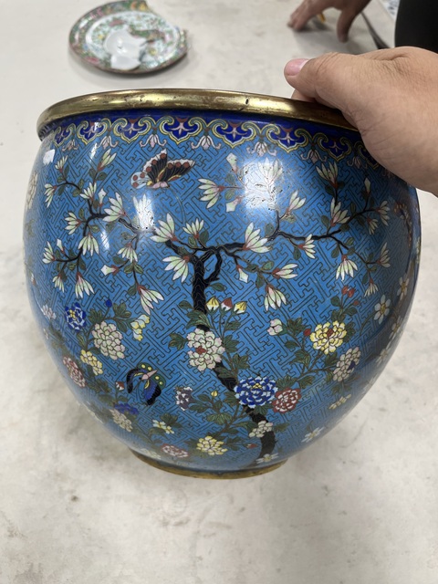 古玩陶瓷銅胎掐絲琺瑯花卉紋案缸真品鑒賞圖