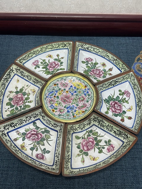 古玩陶瓷銅胎畫琺瑯彩花卉紋七攢盤真品鑒賞圖
