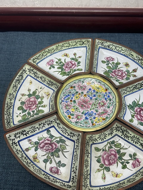 古玩陶瓷銅胎畫琺瑯彩花卉紋七攢盤真品鑒賞圖