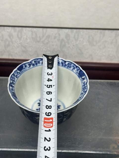 古玩陶瓷清中晚期精品青花大尺寸花口茶杯拍賣,當前價格1260元