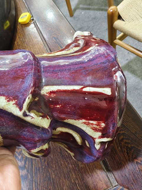 古玩陶瓷窯變紅釉呂洞賓塑像真品鑒賞圖