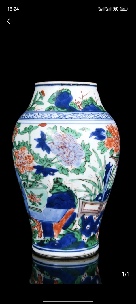 古玩陶瓷清順治 青花五彩花卉紋蓮子罐真品鑒賞圖