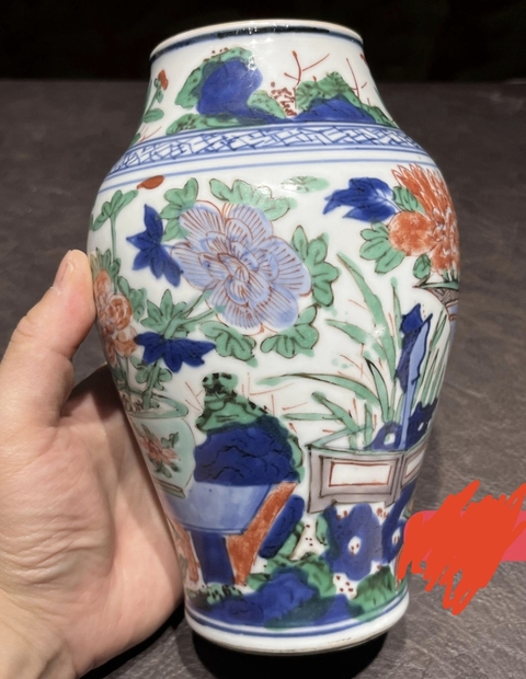 古玩陶瓷清順治 青花五彩花卉紋蓮子罐真品鑒賞圖