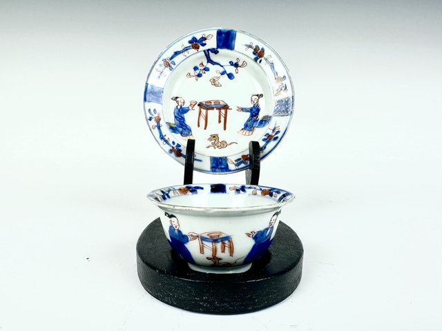 古玩陶瓷清康熙·青花礬紅描金人物故事杯碟拍賣,當(dāng)前價(jià)格2000元