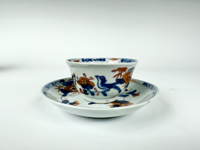 古玩陶瓷清康熙·青花礬紅描金花鳥紋杯碟拍賣，當前價格1200元