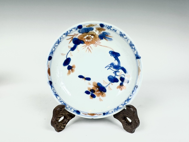 古玩陶瓷清康熙·青花礬紅描金花鳥紋杯碟拍賣，當前價格1200元