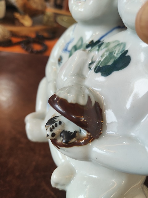 古玩陶瓷釉里三彩合和二仙瓷塑像真品鑒賞圖