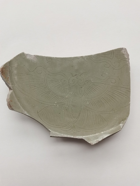 古玩陶瓷越窯青瓷刻蝴蝶紋標本真品鑒賞圖