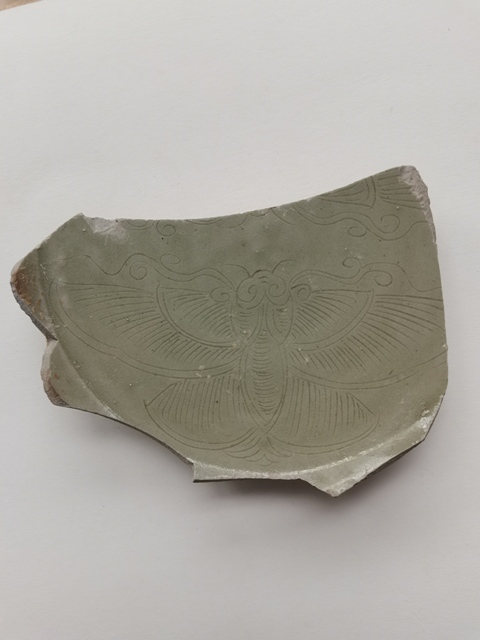 古玩陶瓷越窯青瓷刻蝴蝶紋標本真品鑒賞圖