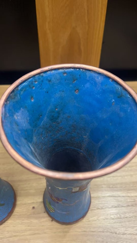 古玩銅器掐絲琺瑯花觚拍賣,當前價格5600元