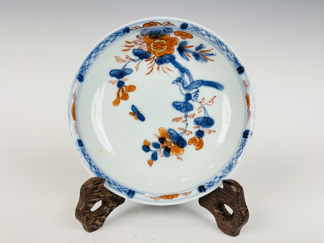 古玩陶瓷清康熙·青花礬紅花鳥杯碟真品鑒賞圖