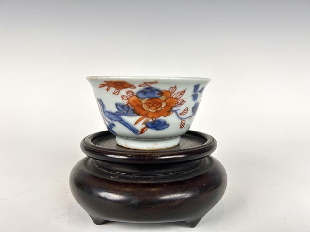 古玩陶瓷清康熙·青花礬紅花鳥杯碟真品鑒賞圖
