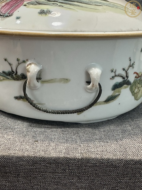 古玩陶瓷粉彩人物故事紋蓋鍋真品鑒賞圖