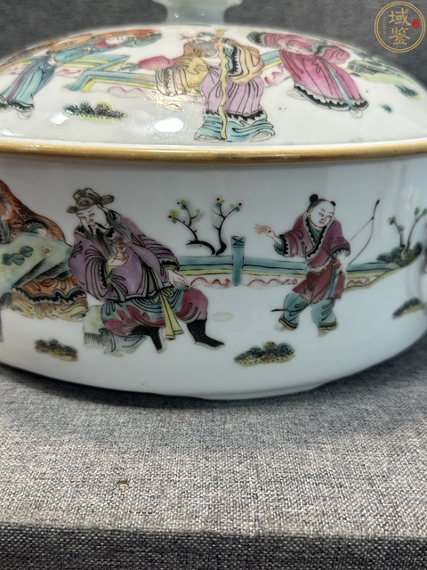 古玩陶瓷粉彩人物故事紋蓋鍋真品鑒賞圖