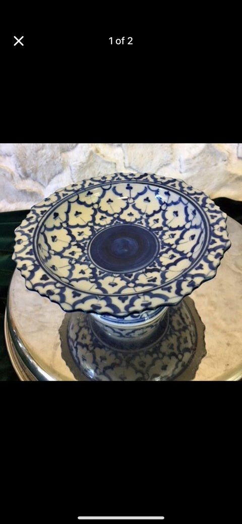 古玩陶瓷青花高足盤真品鑒賞圖