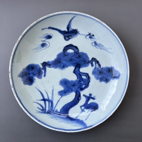 古玩陶瓷青花松鶴紋盤拍賣，當前價格6800元