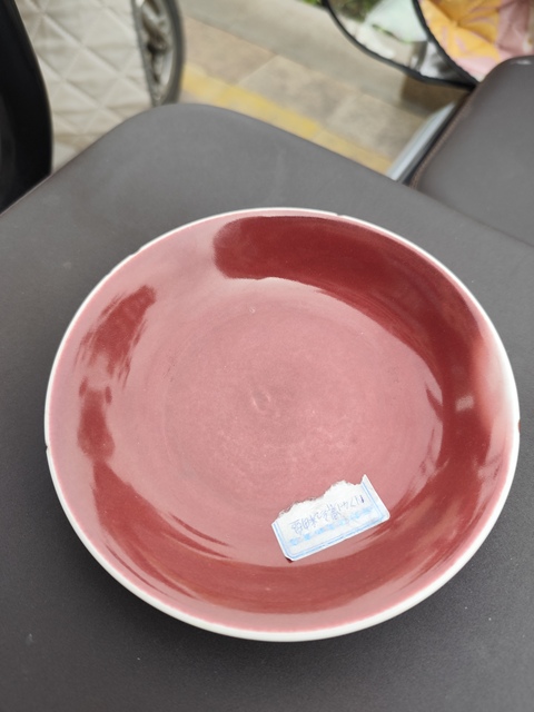 古玩陶瓷乾隆祭紅釉盤拍賣，當前價格30000元