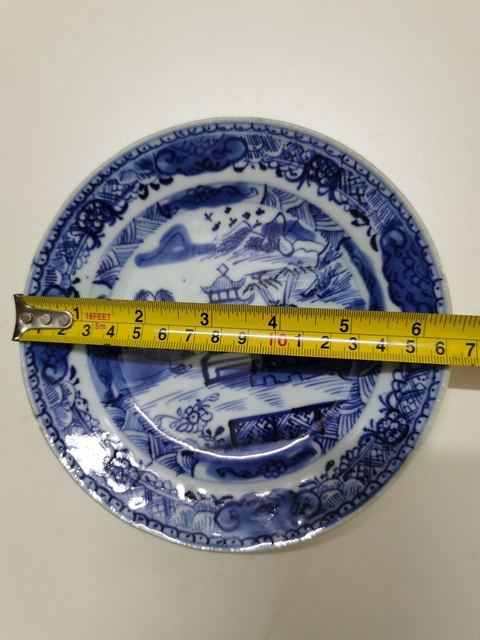 古玩陶瓷樓臺亭閣山水紋青花盤拍賣，當前價格1280元