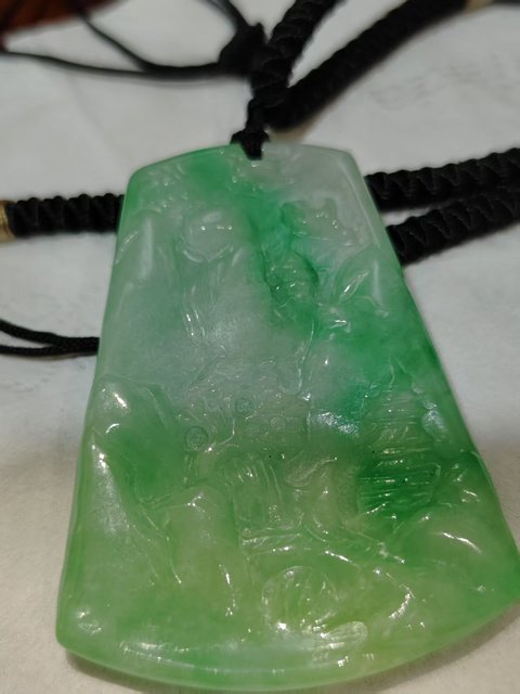 古玩玉器天然翡翠雕“山水牌”拍賣，當(dāng)前價格6800元