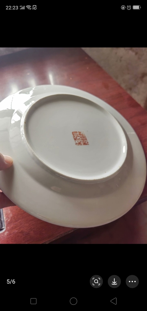 古玩陶瓷廣彩蝴蝶花卉紋盤拍賣，當前價格1268元