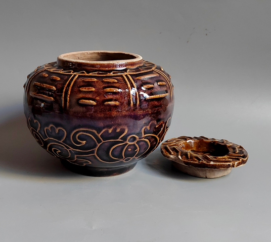 古玩陶瓷褐釉茶葉罐真品鑒賞圖