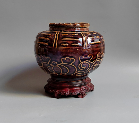 古玩陶瓷褐釉茶葉罐真品鑒賞圖