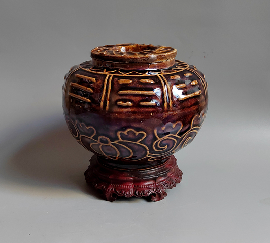 古玩陶瓷褐釉茶葉罐真品鑒賞圖