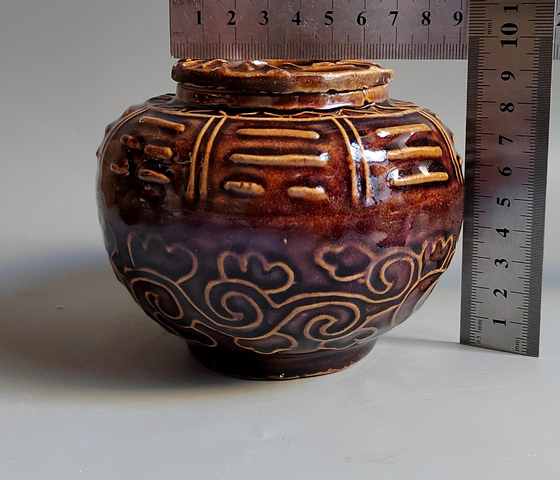 古玩陶瓷褐釉茶葉罐真品鑒賞圖