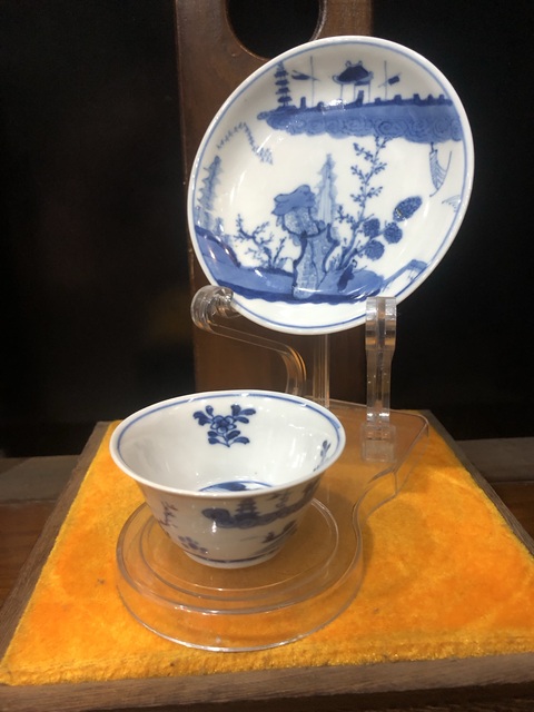 古玩陶瓷（館藏級杯碟）清·康熙·訪友圖·青花杯碟套裝拍賣，當前價格1456元
