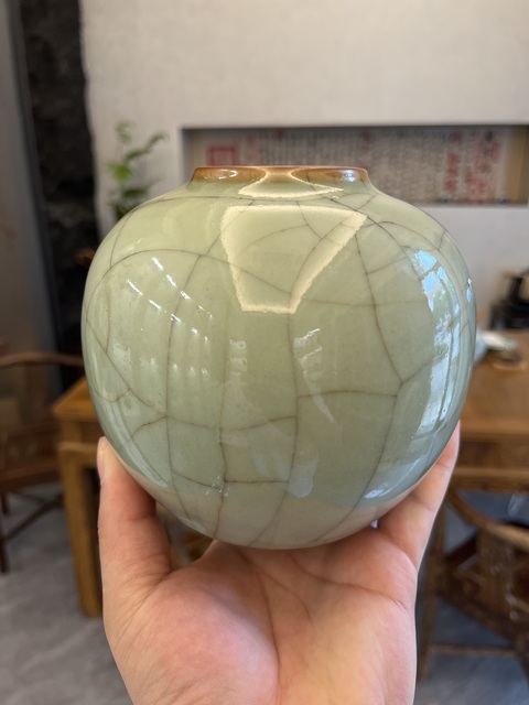 古玩陶瓷仿官釉茶葉罐真品鑒賞圖