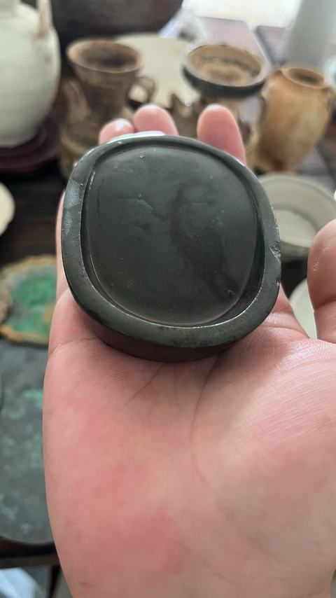 古玩雜項馬蹄形石硯真品鑒賞圖