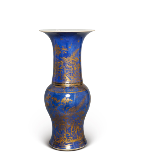 古玩陶瓷祭藍釉描金鳳尾尊真品鑒賞圖